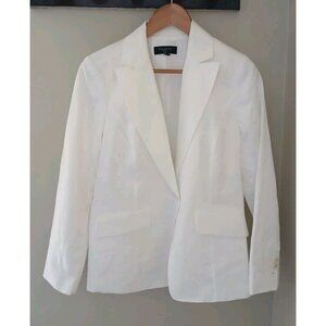 Talbots 100% Linen Blazer Jacket Size 6P Petite White Work Classic Minimalist